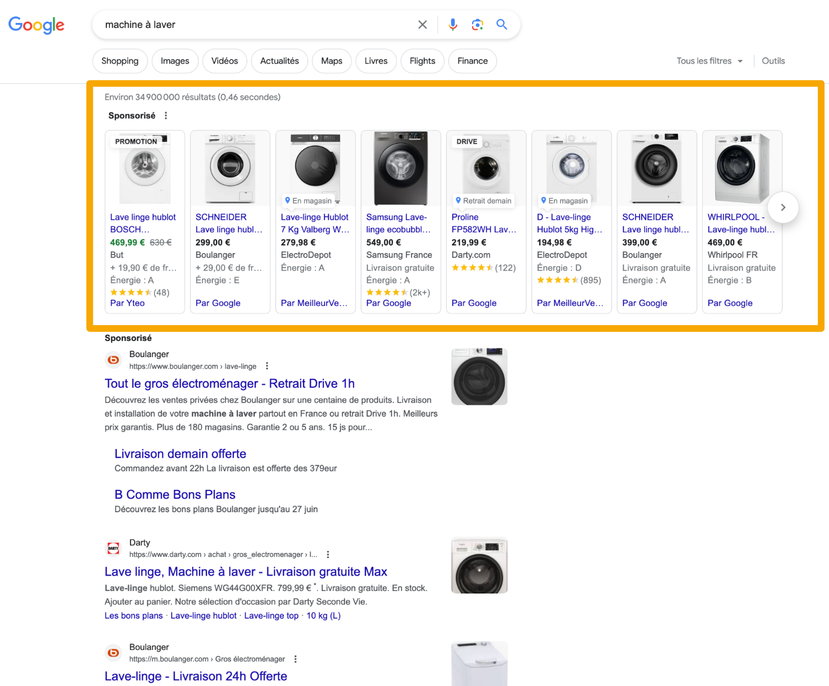 Photo qui montre les annonces Google Shopping et Google LIA